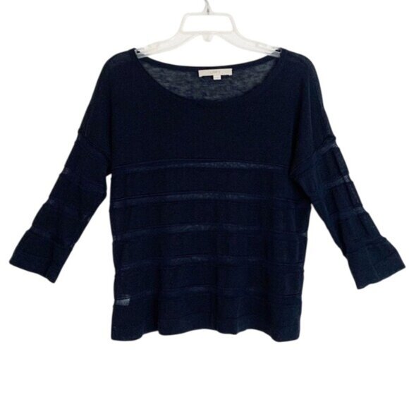 Ann Taylor Loft Navy Blue Lightweight Semi-Sheer Linen Blend Top Women's Medium - Picture 10 of 10
